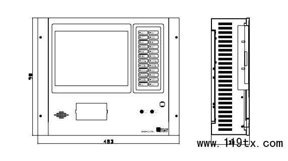 JB-QG-LD128EⅡ火災(zāi)報(bào)警控制器外形尺寸圖